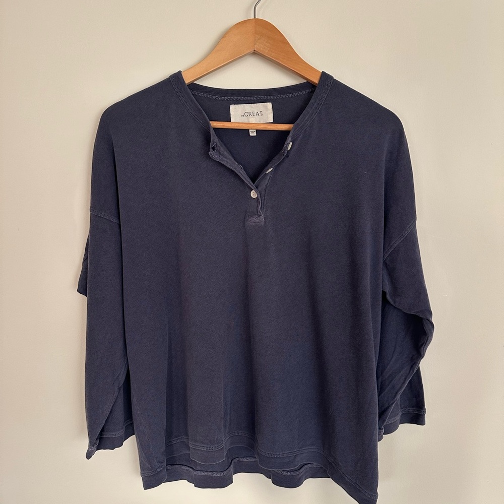 The Great. Navy Long Sleeve Cotton Shirt